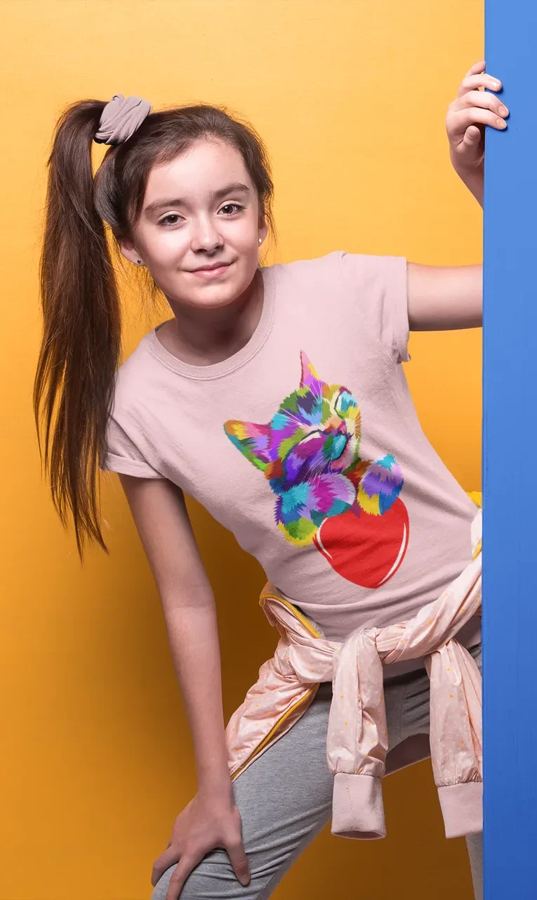 Camiseta Infantil Pop Art con Gato y Corazón