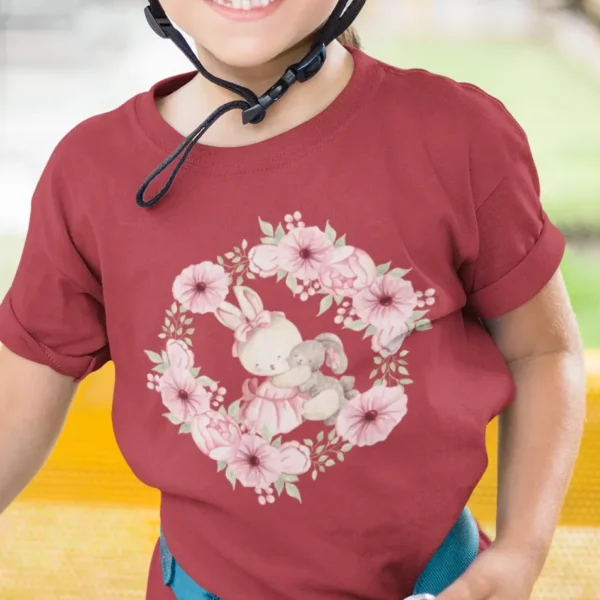 Camiseta tierno de conejo y flores