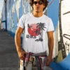 Camiseta de Verano Japonés con Sol y Palmeras