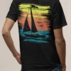 Camiseta de Velero y Atardecer Estilo Retro