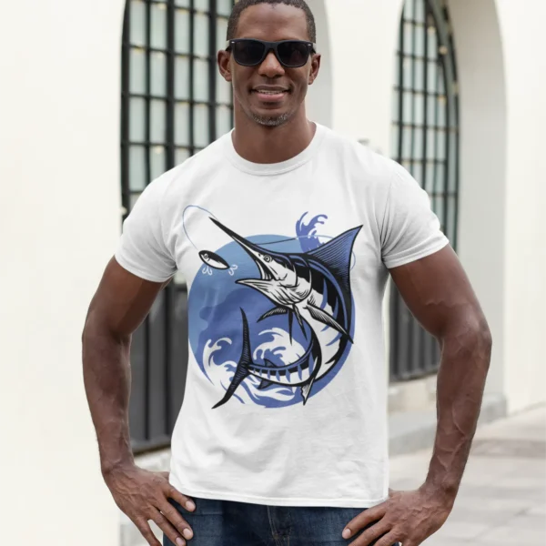 Camiseta Pesca - Diseño Pez Vela en Olas