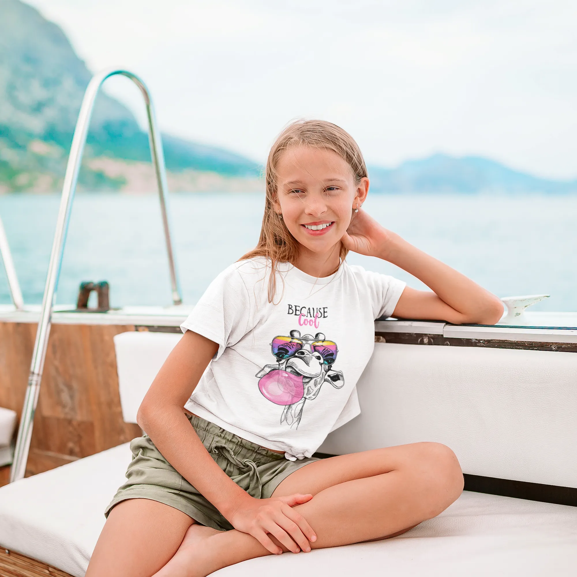 Camiseta 'Because I'm Cool' con jirafa y chicle