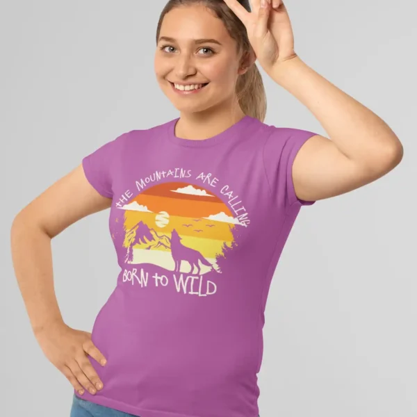 Camiseta "Born to Wild" Diseño Montaña y Lobo