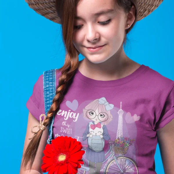 Camiseta Niña Estilo París y Gatito