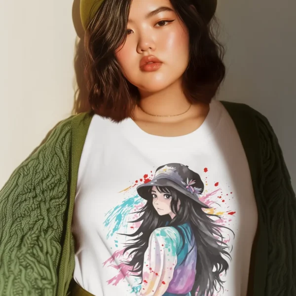 Camiseta 'Anime Girl' Acuarela Estilo Japonés