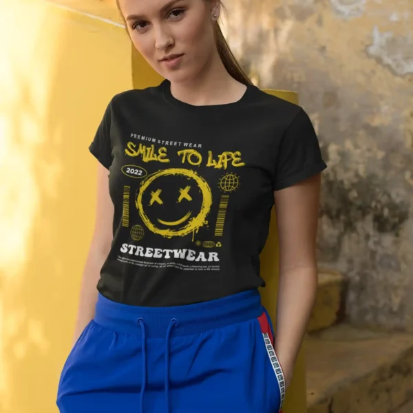 Camiseta Estilo Urbano "Smile to Life" Neón
