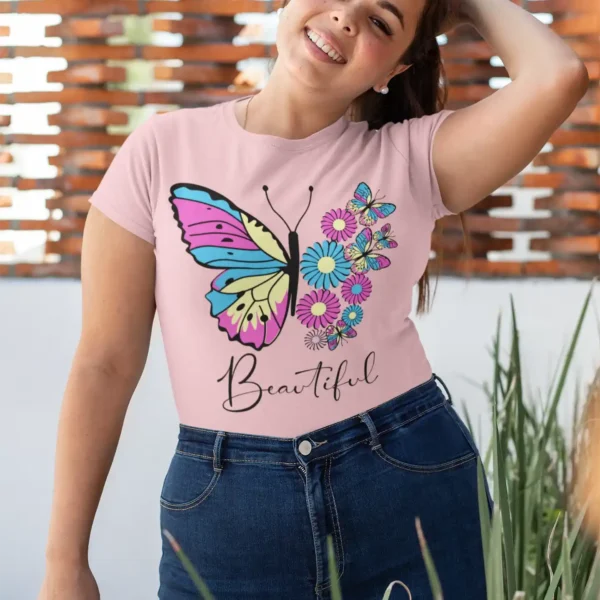Camiseta de Mariposa con Flores "Beautiful"