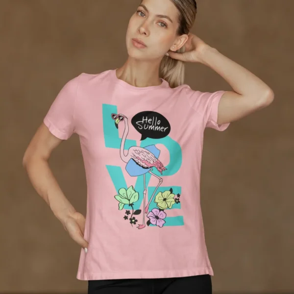 Camiseta de Flamingo "Hello Summer" con Flores