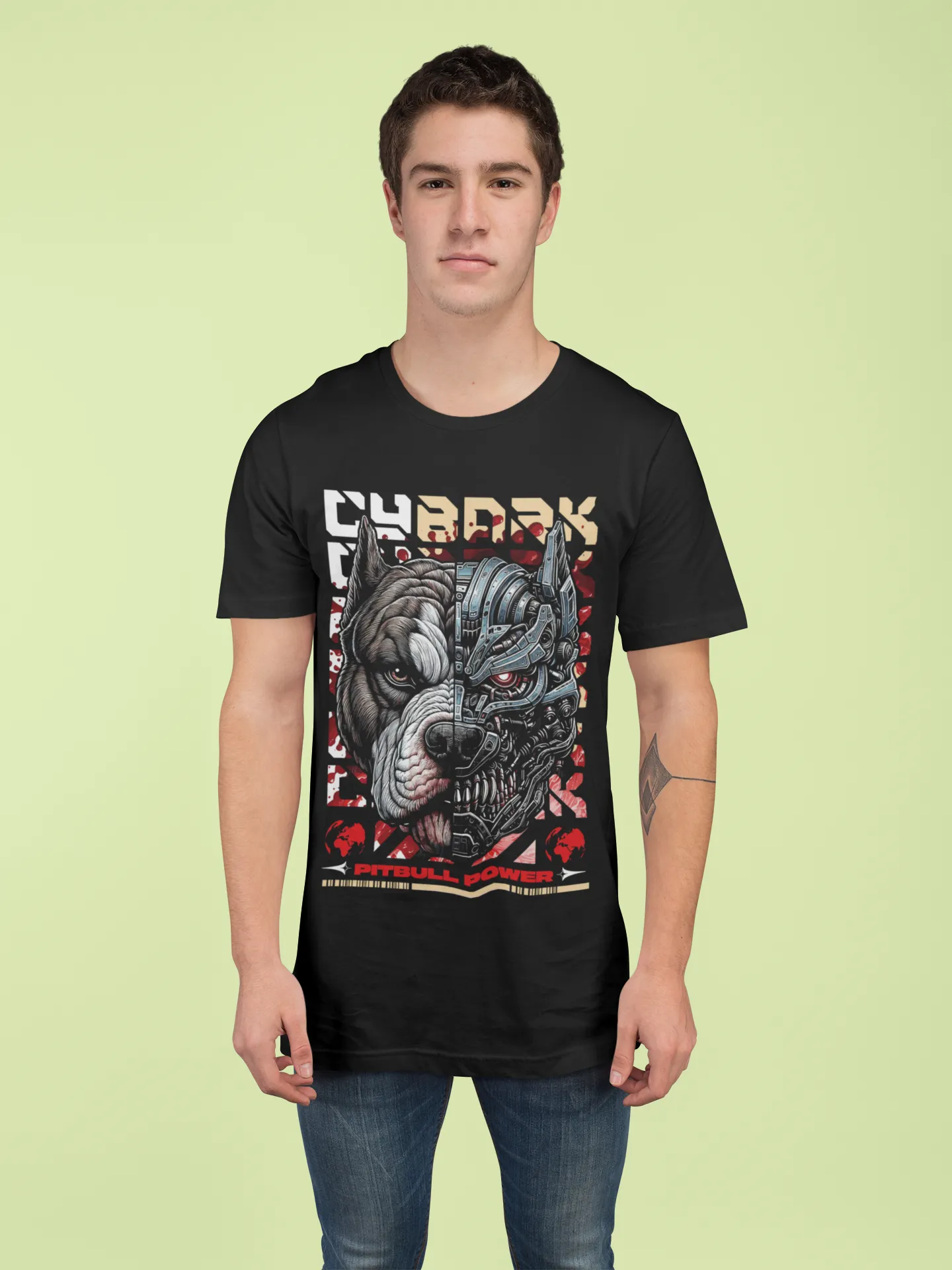 Camiseta de Pitbull Cyborg Diseño Cyberpunk