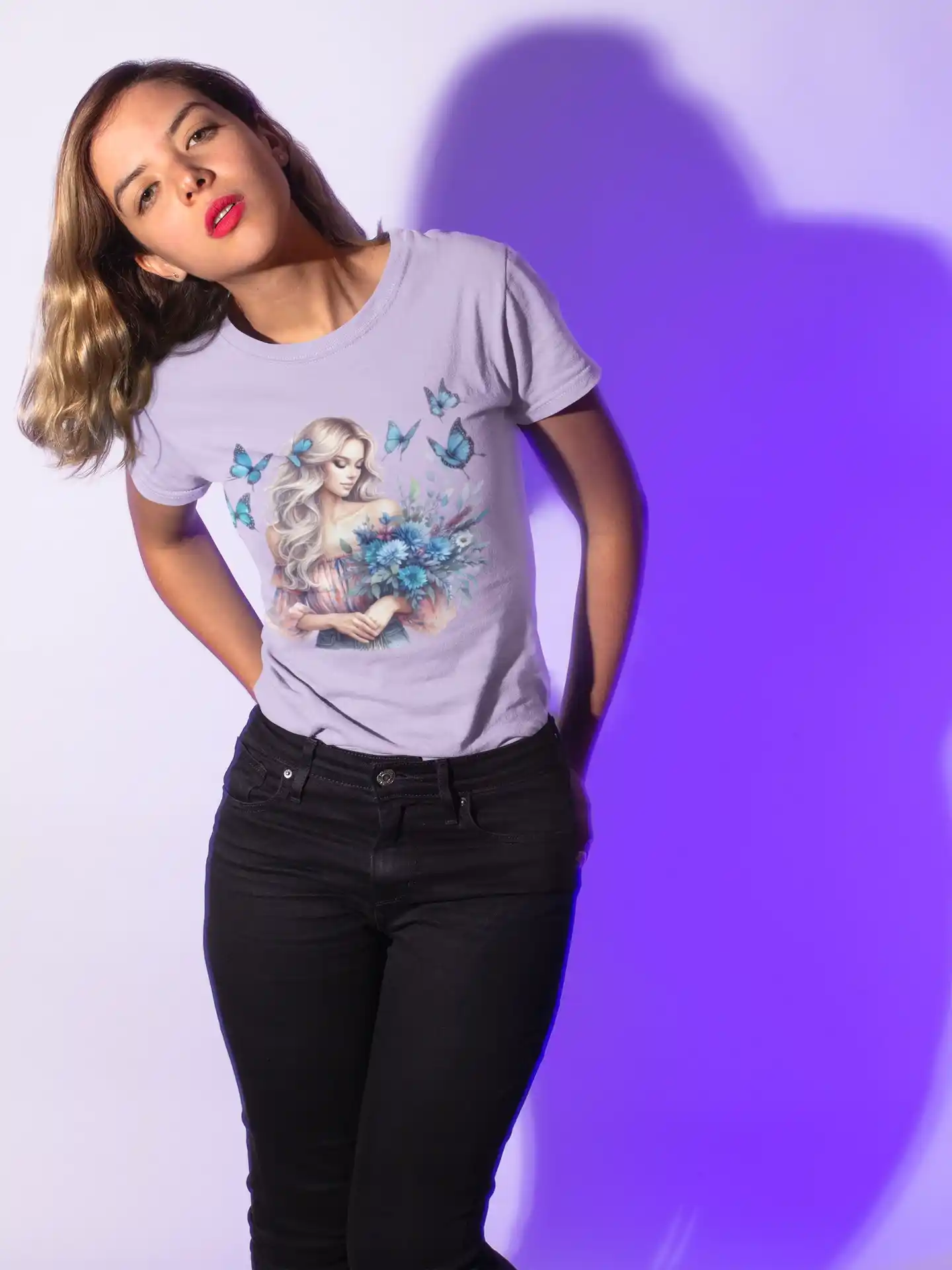 Camiseta de Mujer Ramo de Flores y Mariposas