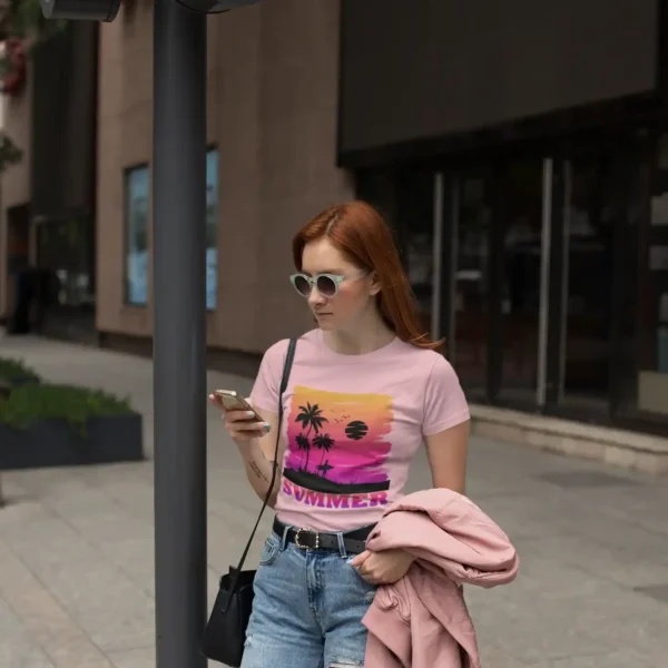 Camiseta de Atardecer Tropical con Palmeras