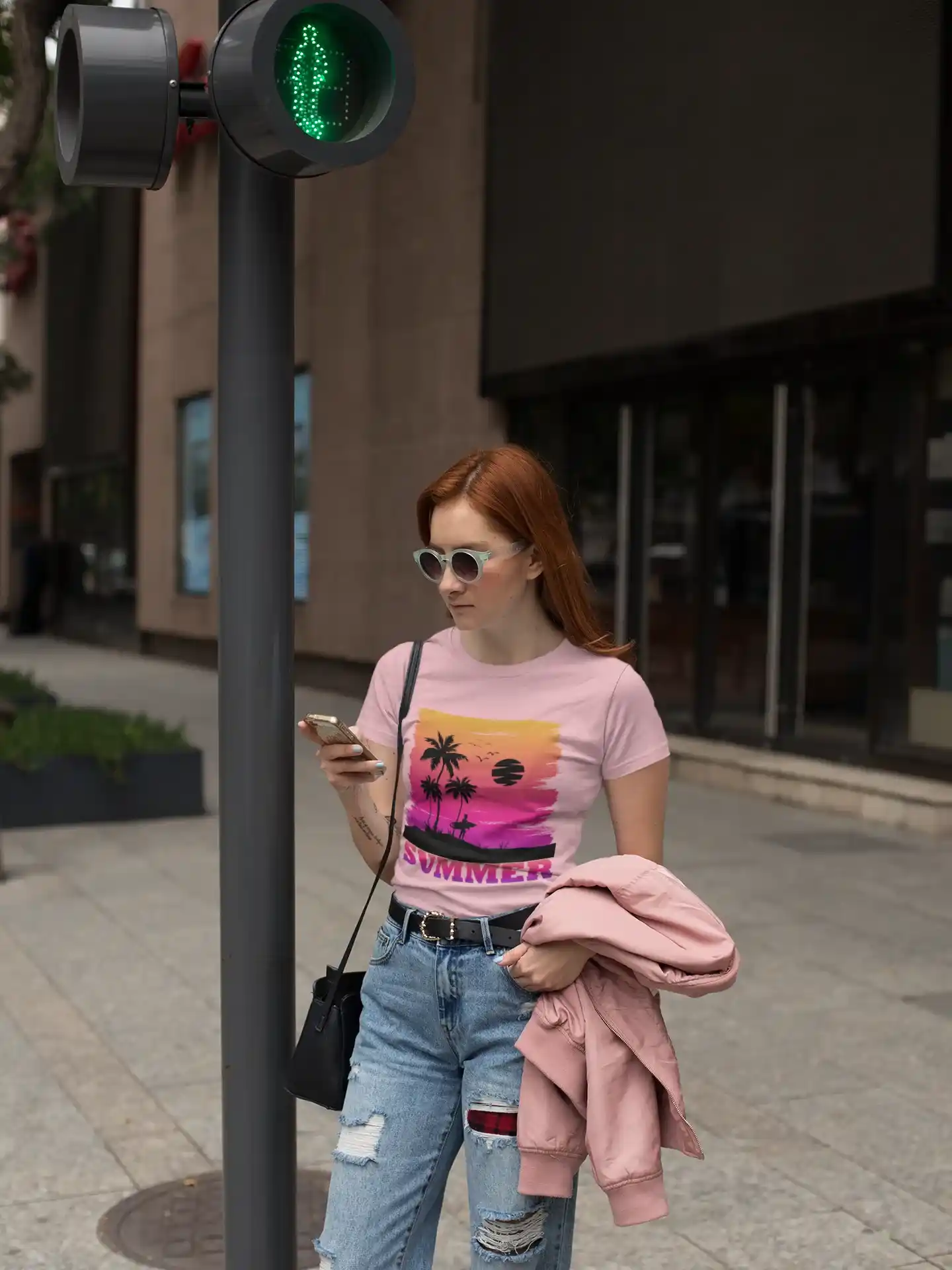 Camiseta de Atardecer Tropical con Palmeras